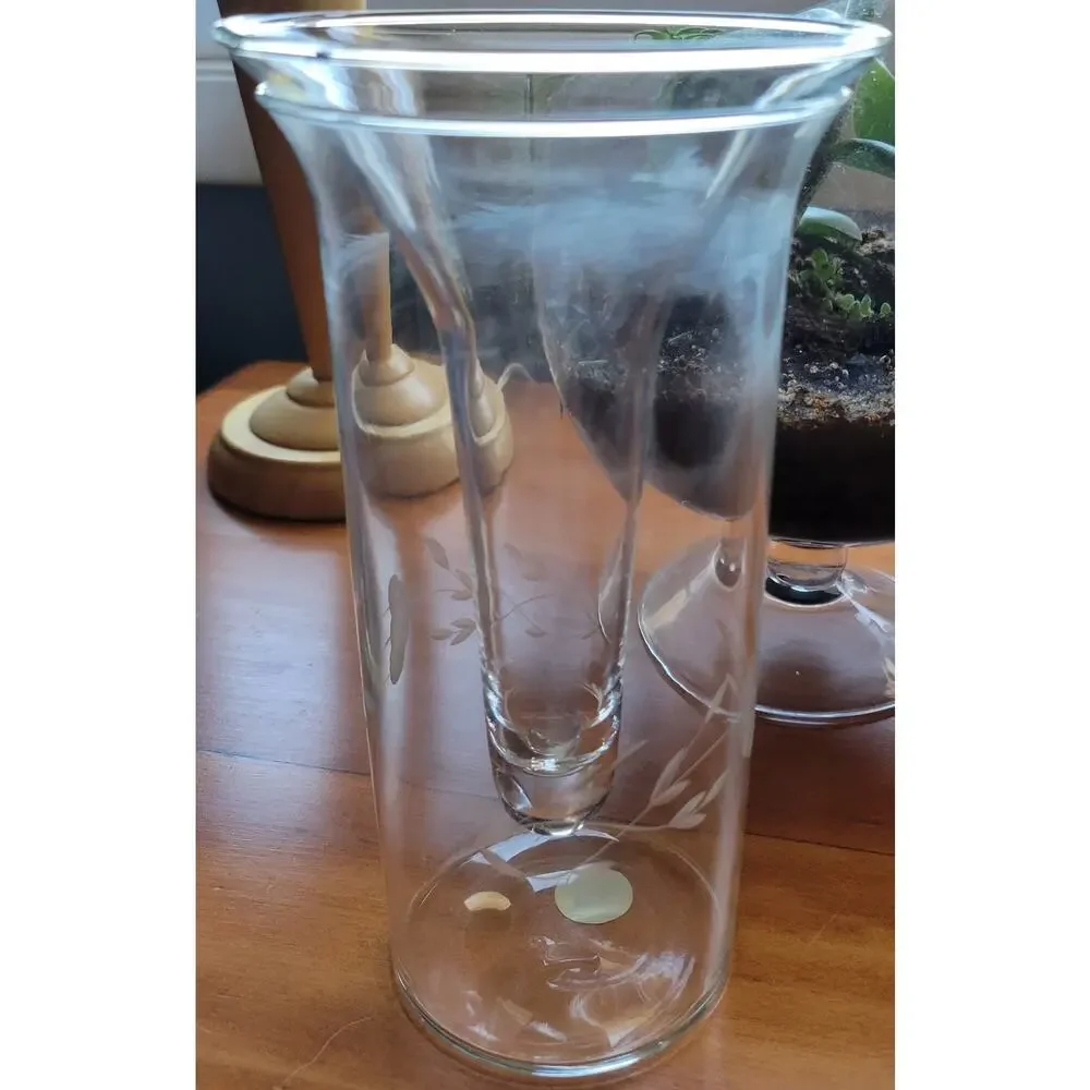 Princess House Heritage Crystal 2pc Vase NIB Etched #400 USA Clear Glass Flower